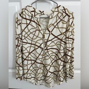 MICHAEL Michael Kors White and Brown Chain Print Top